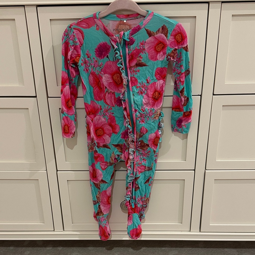 Posh Peanut Pink and Teal Floral Footie